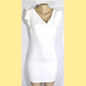 KOUTURE BY KIMORA White/Ivory Long Top Cowl Neck Ruffle Sleeve Sexy Ring Back M